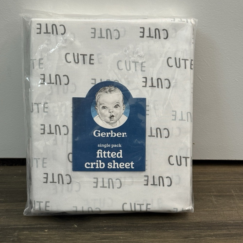 Gerber Single Pack Knit Crib Sheet Pure Cotton Gray White Cute‎ All Over Print